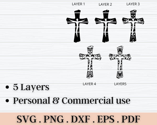 3D Cross SVG DXF 5 Layers - Faith Cross Svg-Rishasart