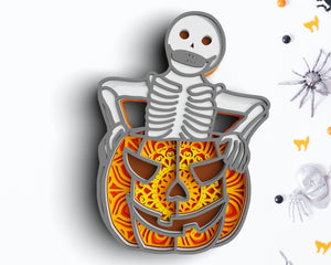 3D Skeleton Pumpkin SVG DXF  - Halloween Svg 3D-Rishasart