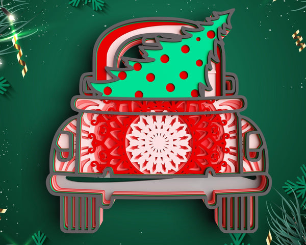 3D Christmas Truck SVG DXF - Red Truck Svg-Rishasart