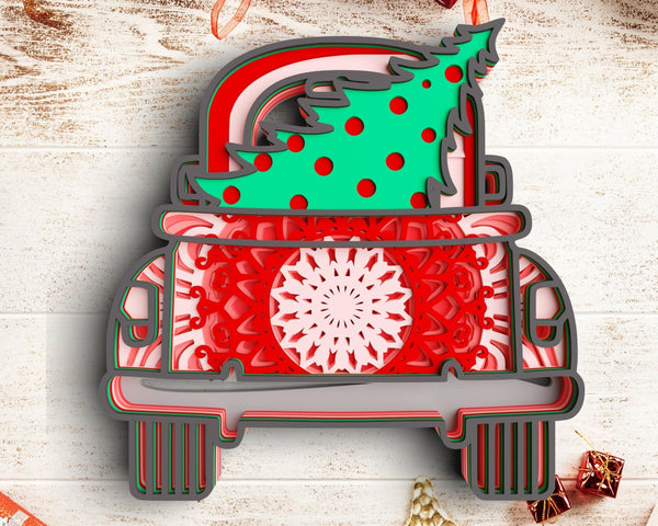 3D Christmas Truck SVG DXF - Red Truck Svg-Rishasart