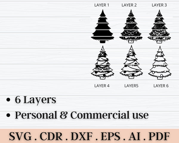 3D Christmas Tree SVG DXF 6 Layer - Christimas Svg-Rishasart