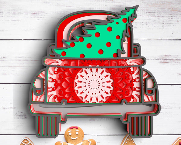 3D Christmas Truck SVG DXF - Red Truck Svg-Rishasart