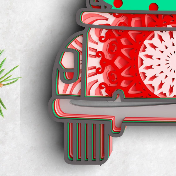 3D Christmas Truck SVG DXF - Red Truck Svg-Rishasart