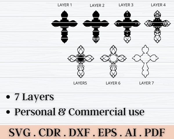 Cross Layered SVG DXF 7 Layers - Faith Cross Svg 3D-Rishasart
