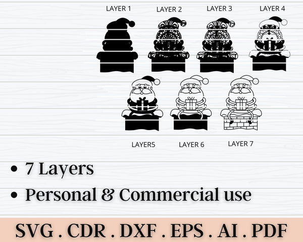 3D Santa Claus SVG DXF 7 Layers - Christmas Svg 3D Mandala Svg-Rishasart