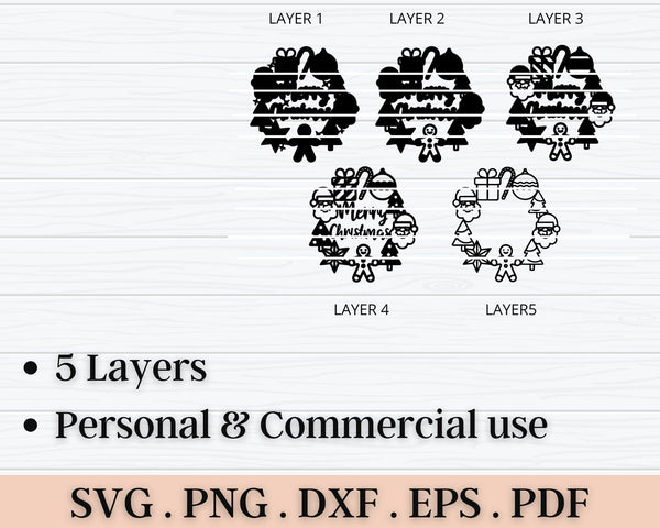 Merry Christmas SVG DXF 7 Layer - Wreath Svg 3D Mandala Svg - Layered Mandala Svg files for Cricut, Laser Cut-Rishasart