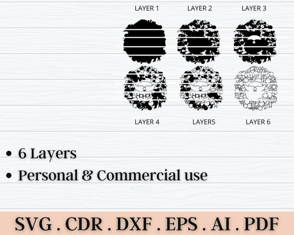 3D Floral Wreath SVG DXF 6 Layer - Christimas Svg-Rishasart