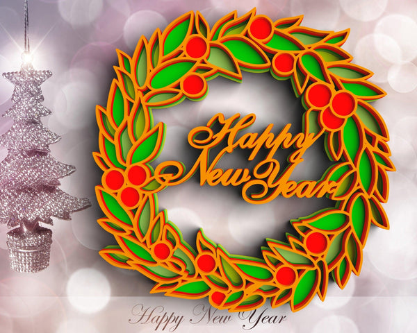 3D Floral Wreath SVG DXF 5 Layer - New Years Svg-Rishasart