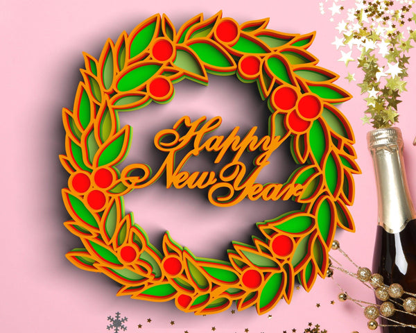 3D Floral Wreath SVG DXF 5 Layer - New Years Svg-Rishasart