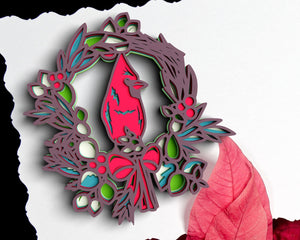 3D Cardinal Christmas Wreath SVG DXF 6 Layer-Rishasart