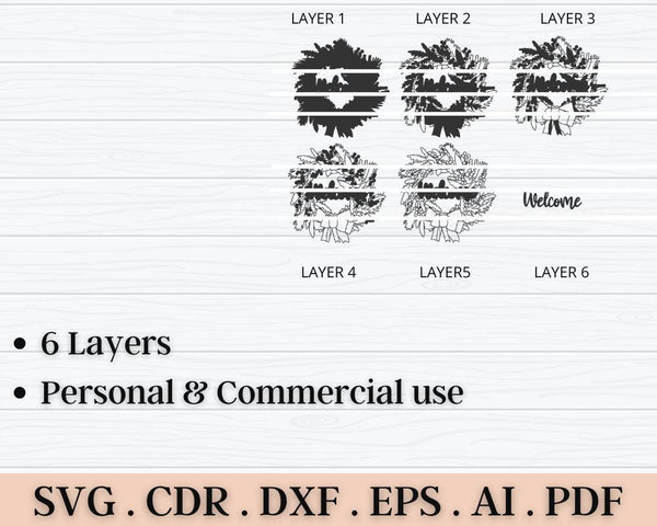 3D Floral Wreath SVG DXF 6 Layer - Wedding Welcome Sign-Rishasart