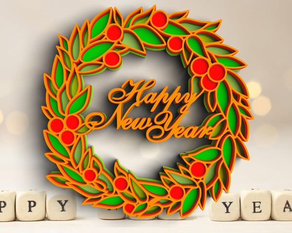 3D Floral Wreath SVG DXF 5 Layer - New Years Svg-Rishasart