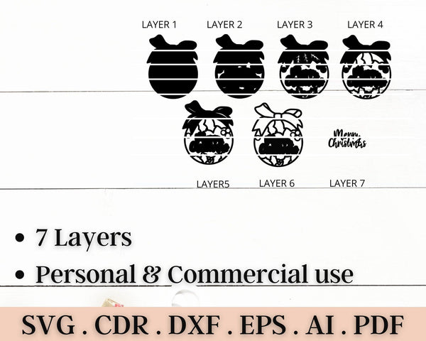 3D Christmas Ornament SVG DXF 7 Layer-Rishasart