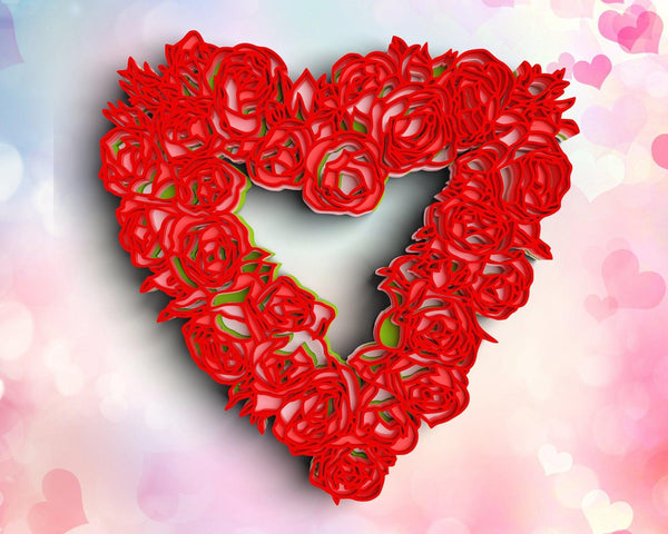 3D Valentine Wreath SVG DXF 6 Layer - Floral Wreath Wedding Svg-Rishasart