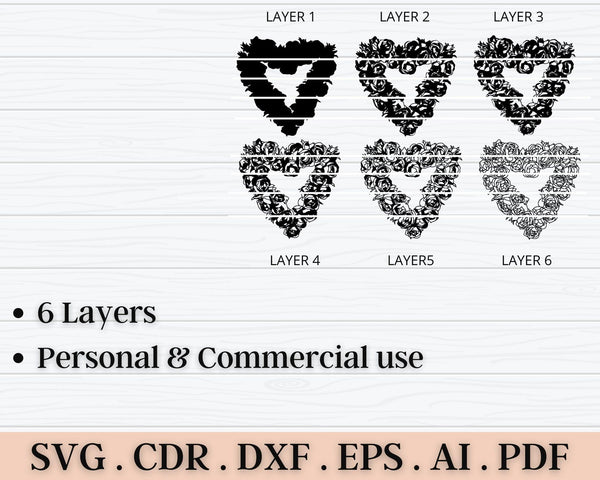 3D Valentine Wreath SVG DXF 6 Layer - Floral Wreath Wedding Svg-Rishasart