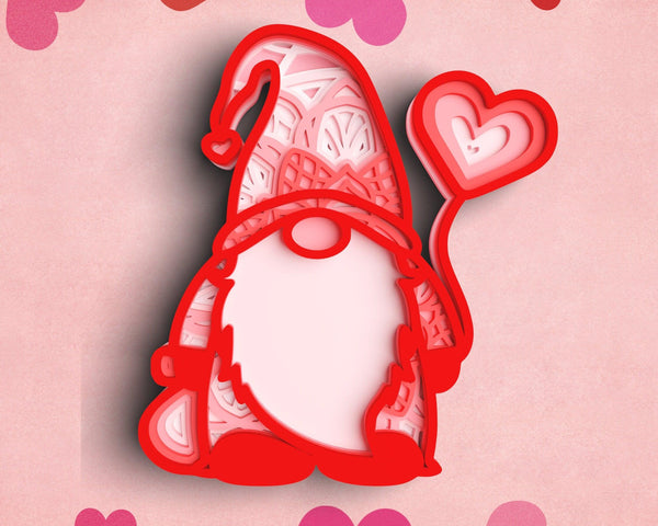 3D Valentine Gnome SVG DXF 6 Layer - Love Heart Svg-Rishasart