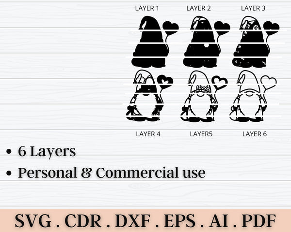 3D Valentine Gnome SVG DXF 6 Layer - Love Heart Svg-Rishasart