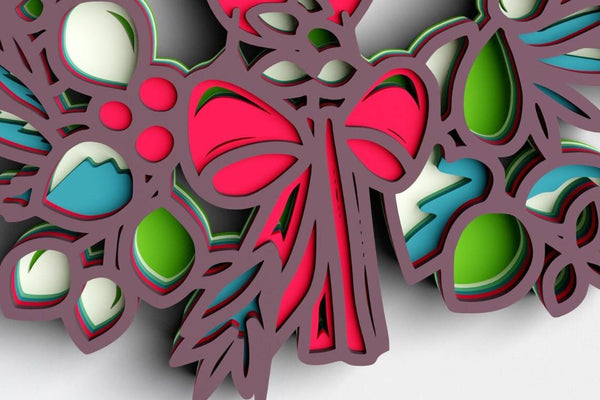 3D Cardinal Christmas Wreath SVG DXF 6 Layer-Rishasart