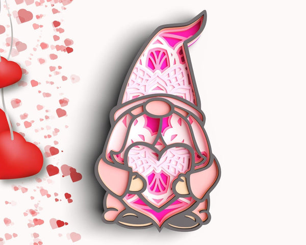 Layered Valentine Gnome SVG DXF - Love Heart 3D Mandala Svg - Svg files for Cricut, Laser Cut files-Rishasart