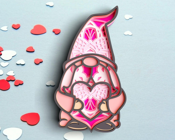 Layered Valentine Gnome SVG DXF - Love Heart 3D Mandala Svg - Svg files for Cricut, Laser Cut files-Rishasart