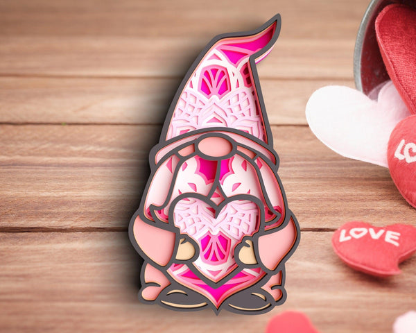 Layered Valentine Gnome SVG DXF - Love Heart 3D Mandala Svg - Svg files for Cricut, Laser Cut files-Rishasart