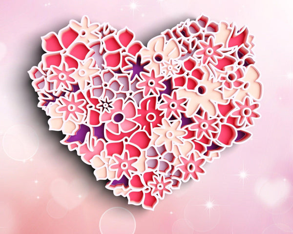 3D Floral Heart SVG DXF 6 Layer - Love Svg-Rishasart