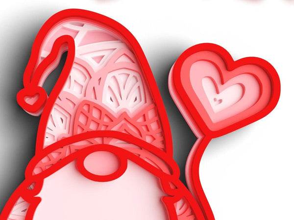 3D Valentine Gnome SVG DXF 6 Layer - Love Heart Svg-Rishasart