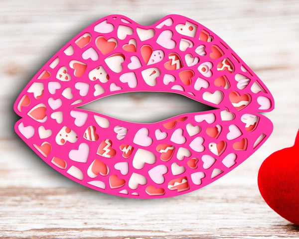 3D Layered Red Lips SVG DXF-Rishasart