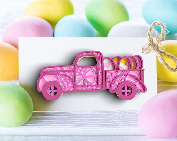 Layered Easter Truck SVG DXF - Spring Easter Egg 3D Mandala Svg-Rishasart