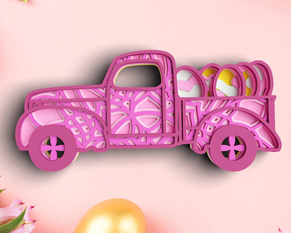 Layered Easter Truck SVG DXF - Spring Easter Egg 3D Mandala Svg-Rishasart