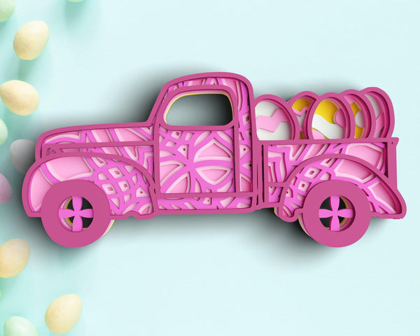 Layered Easter Truck SVG DXF - Spring Easter Egg 3D Mandala Svg-Rishasart