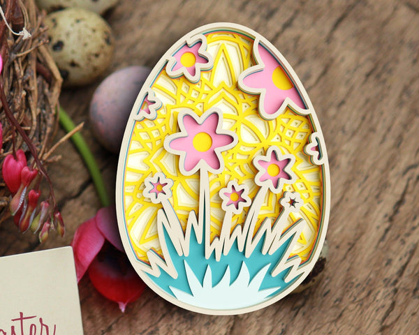 3D Layered Floral Easter Egg  SVG DXF-Rishasart