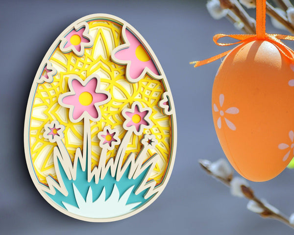 3D Layered Floral Easter Egg  SVG DXF-Rishasart