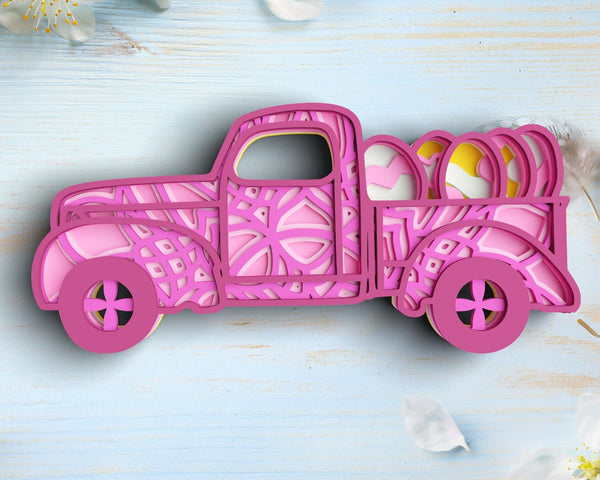 Layered Easter Truck SVG DXF - Spring Easter Egg 3D Mandala Svg-Rishasart