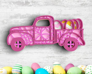 Layered Easter Truck SVG DXF - Spring Easter Egg 3D Mandala Svg-Rishasart